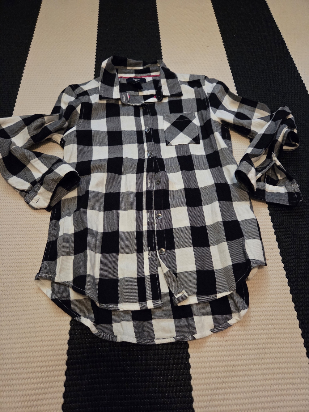 GAPkids Black and White Buffalo Plaid Button-Down Flannel Shirt